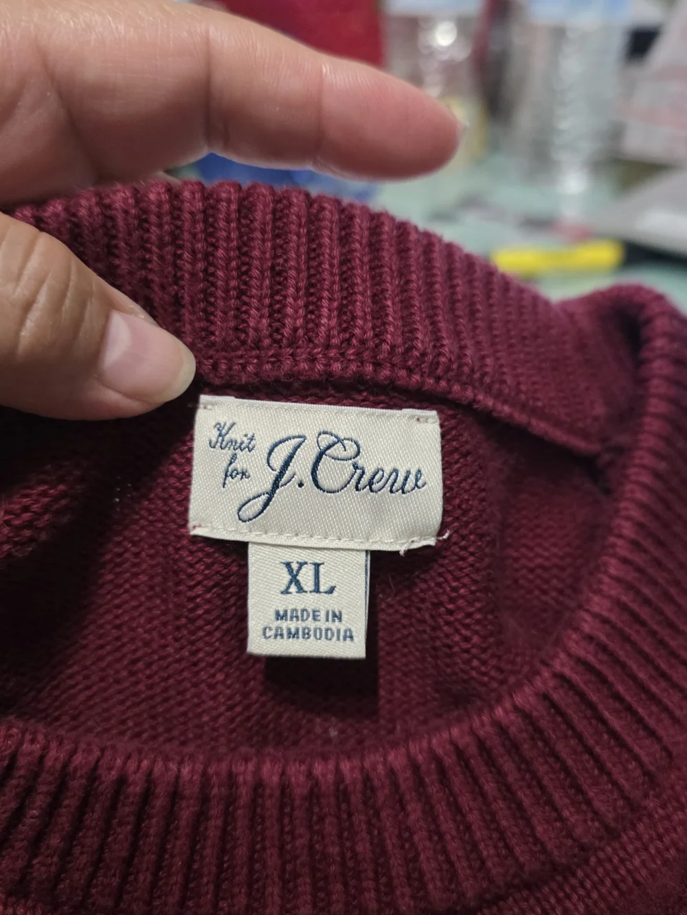J. Crew Men's Burgandy Cotton Crewneck Sweater Raglan Sleeves XL